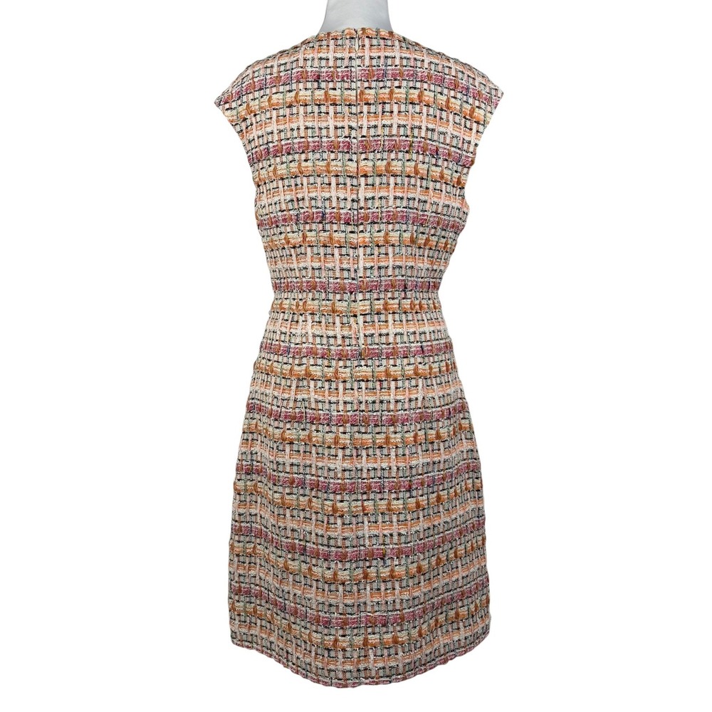 St John Raised Tweed Knit Dress Size 6 Melon Pink Plaid Sleeveless Luxury NWT - Picture 5 of 10